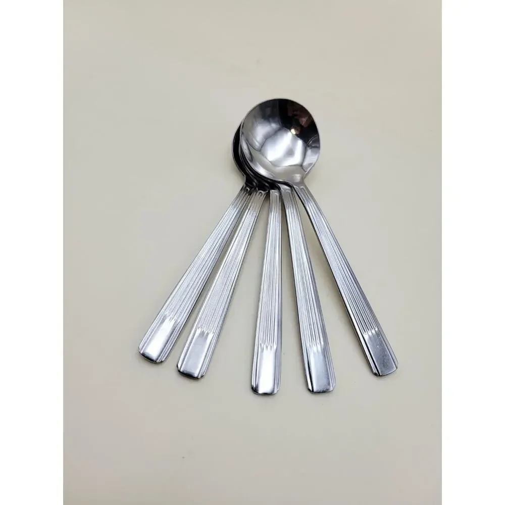 Cortland Estate Stainless Steel Round Bowl Soup Spoons Set of 5 Ribbed Handle